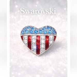 Swarovski Crystal American Flag Heart Tack Pin Brooch Red White Blue